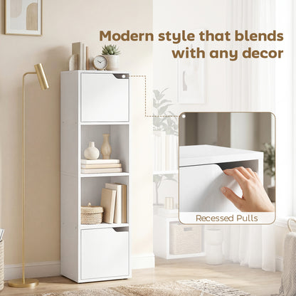 Bookcase with 2 Cabinets and Doors, 4-Tier Bookshelf, Storage Cabinet with Open Shelves and Anti-Tipping Design, for Living Room, Bedroom, Home Office, White