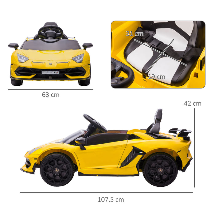 Lamborghini Licensed 12V Kids Electric Car w/ Butterfly Doors, Easy Transport Remote, Music, Horn, Suspension - Yellow