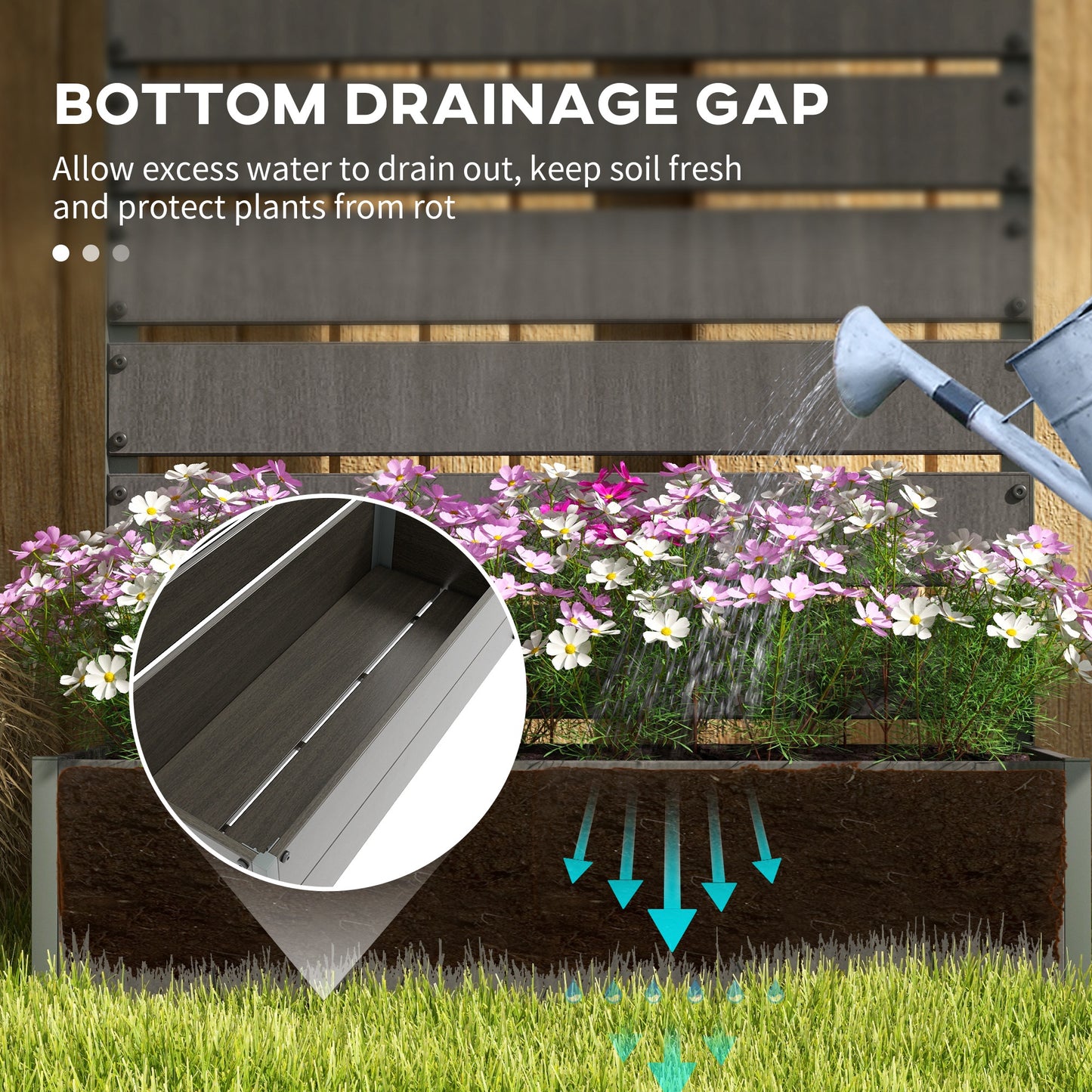 Raised Bed for Garden, Planter with Trellis for Climbing Plants, Vines, Planter Box with Drainage Gap, Grey