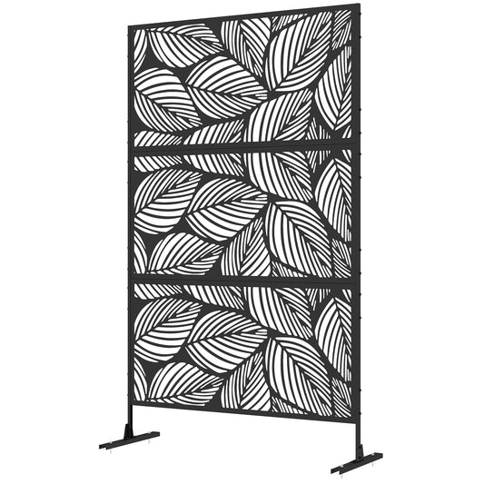 Metal Decorative Privacy Screen Outdoor Divider, Black Leaf