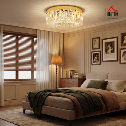 Crystal Ceiling Light with 160 Crystal Pendants, Gold Tone
