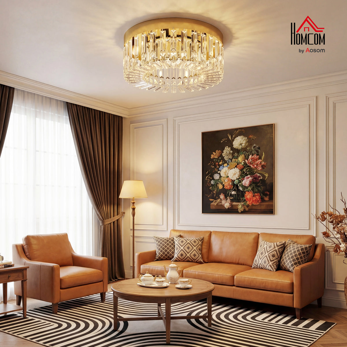 Crystal Ceiling Light with 160 Crystal Pendants, Gold Tone