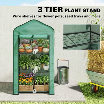 Portable Mini Greenhouse with Roll-up Door and Wire Shelves, Green
