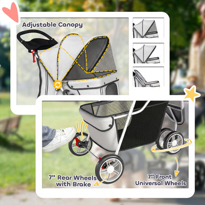Pet Stroller Pushchair Carrier for Cat Puppy with 3 Wheels Grey