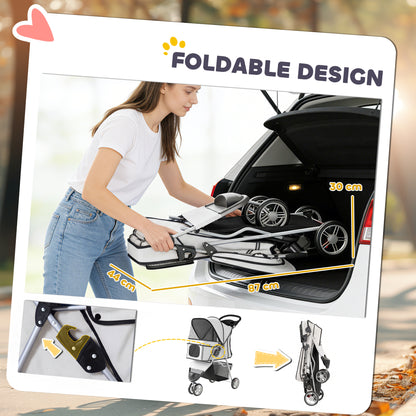 Pet Stroller Pushchair Carrier for Cat Puppy with 3 Wheels Grey