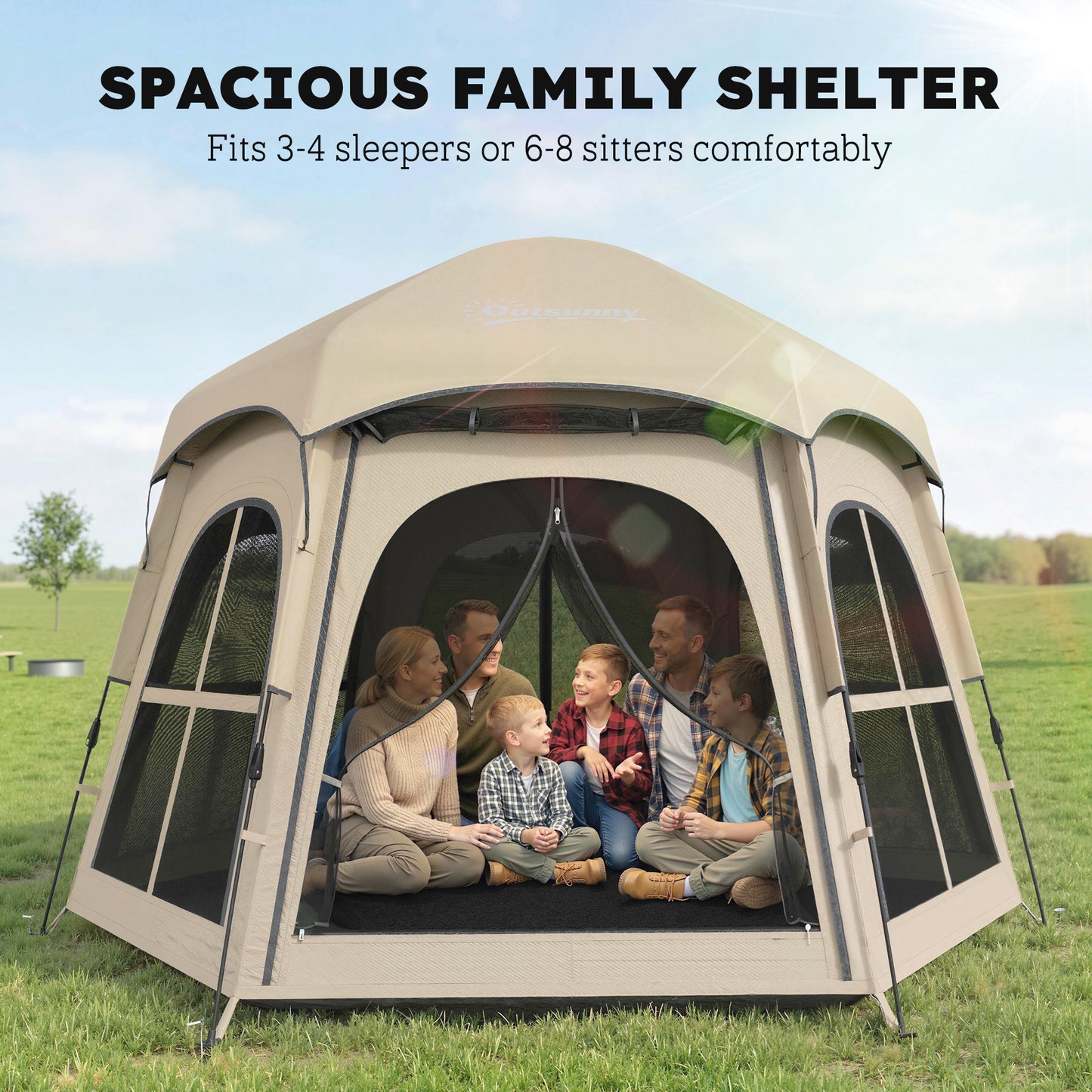 Pop Up Tent 3000mm Waterproof for 3-4 Person Khaki