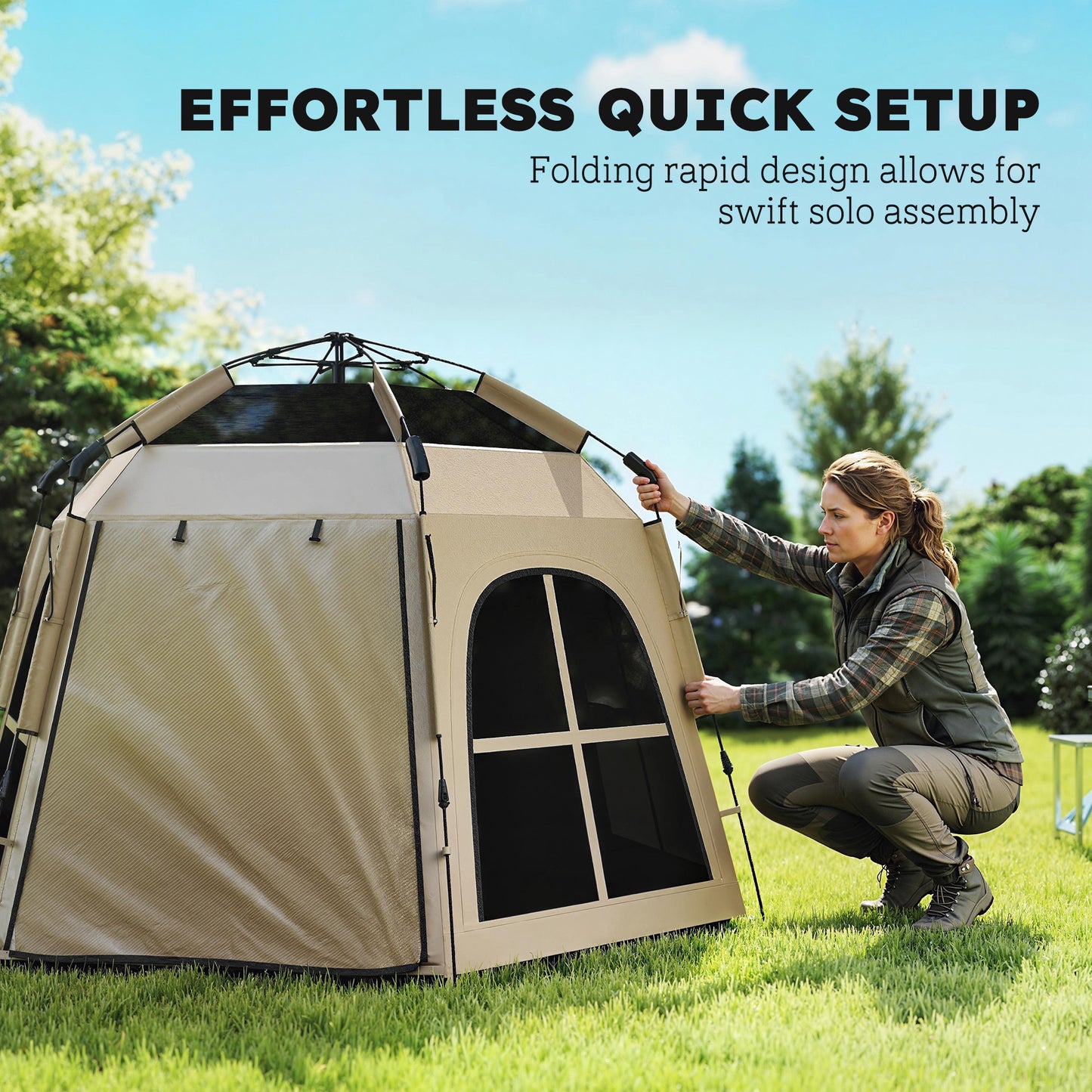 Pop Up Tent 3000mm Waterproof for 3-4 Person Khaki