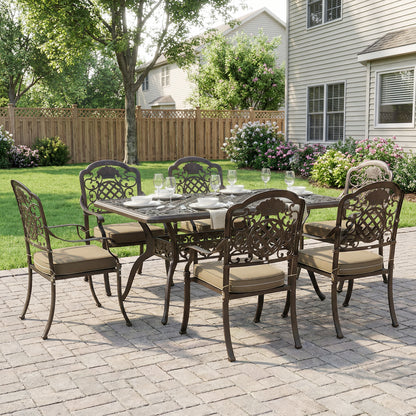 Outdoor Dining Set with Cushions, Parasol Hole, Bronze Tone