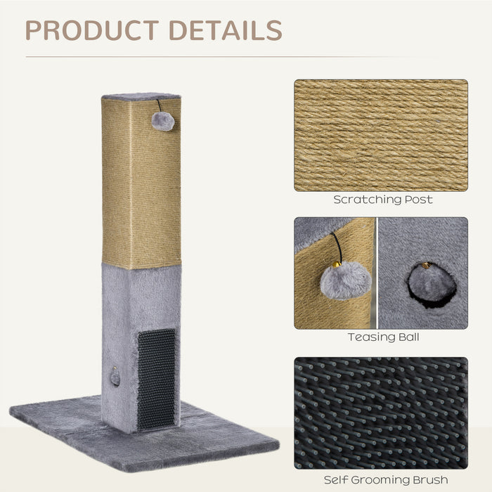 Cat Scratching Post, 79cm Tall Jute Scratcher Climber, Cat Tree Activity Center with Carpet Base, Dangling Ball, Grey