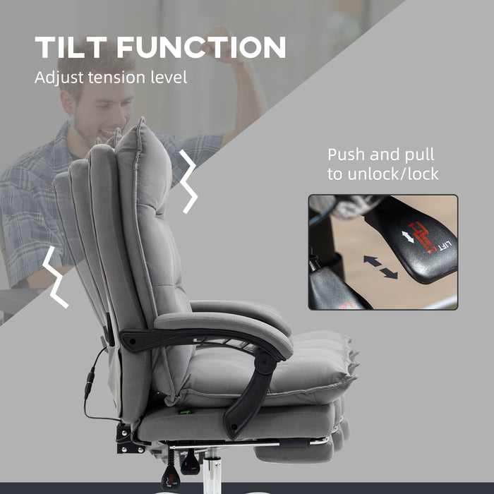 Vibration Massage Office Chair with Heat, Microfibre Computer Chair with Footrest, Armrest, Double Padding, Reclining Back, Grey