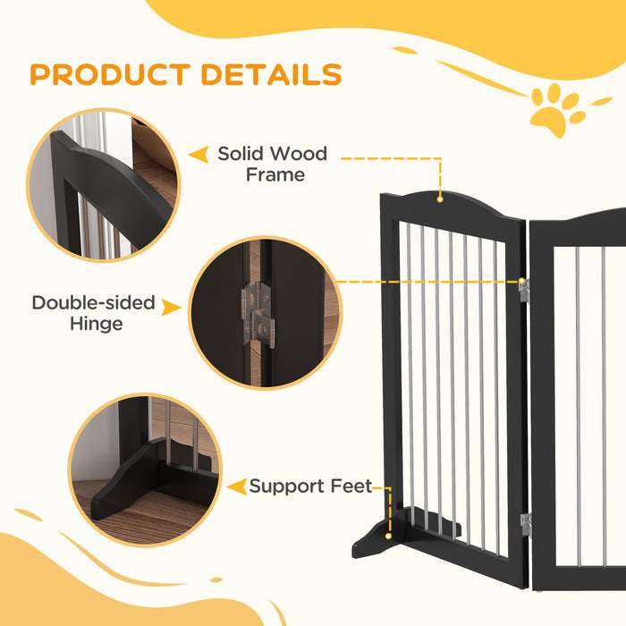 Foldable Dog Gate, Freestanding Pet Gate, with Two Support Feet, for Staircases, Hallways, Doorways - Black