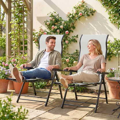 Folding Reclining Garden Chairs Set of 2 with Footrest, Light Grey
