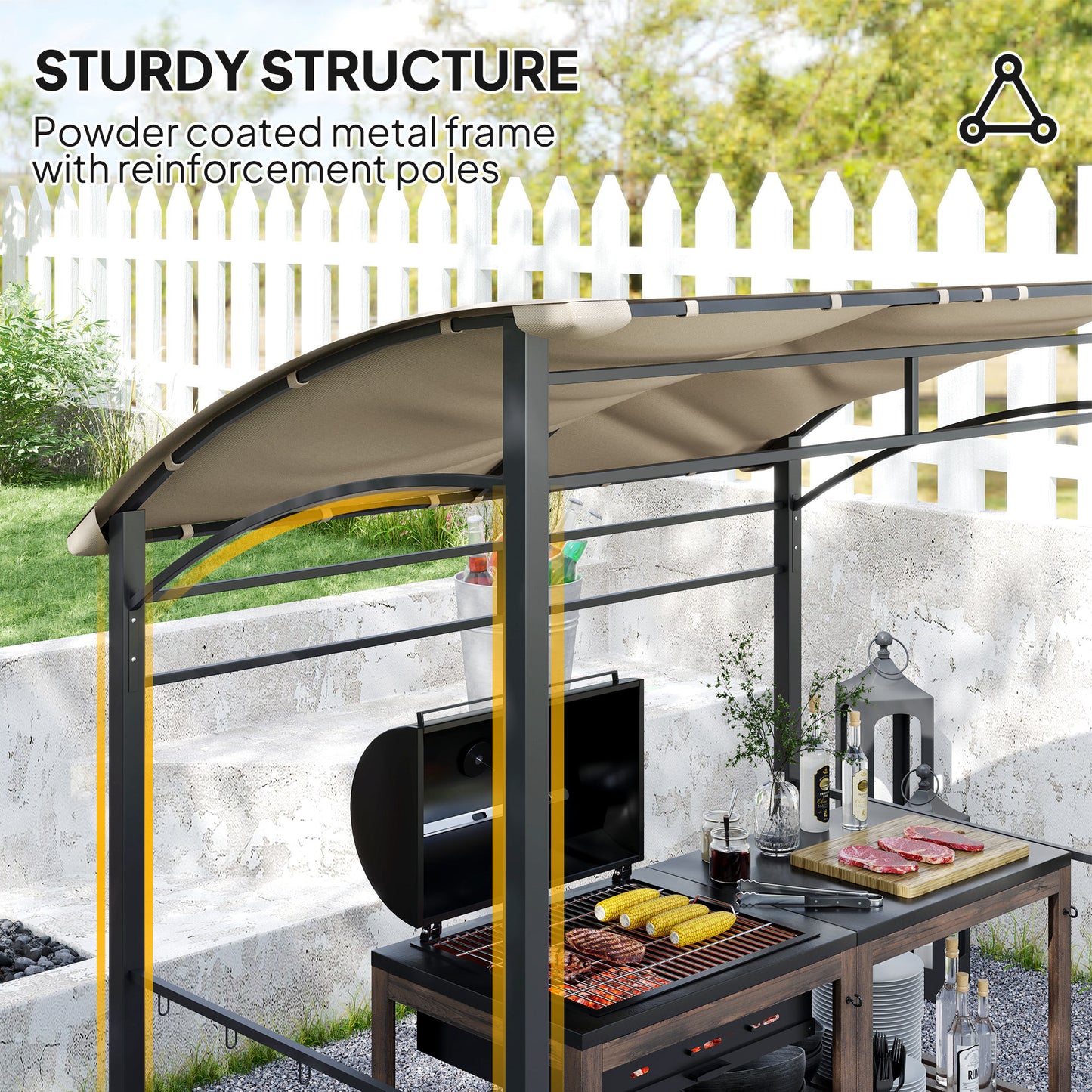 2.2 x 1.5 m BBQ Gazebo Tent Sun Shade with Canopy, Khaki