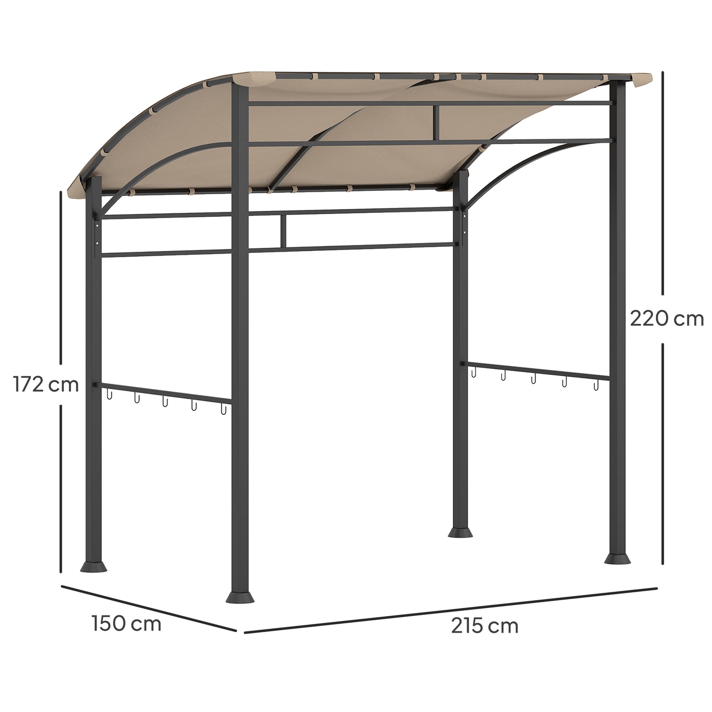 2.2 x 1.5 m BBQ Gazebo Tent Sun Shade with Canopy, Khaki