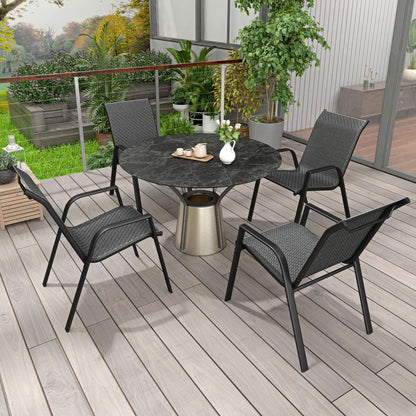 Stackable Outdoor Rattan Chairs Set of 4 with Armrests and Backrest, Grey