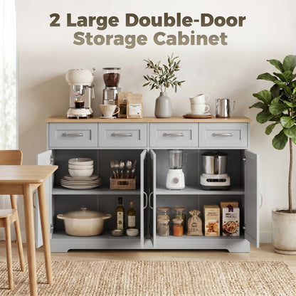 Sideboard with 4 Drawers, 4 Doors and 2 Adjustable Shelves, Grey