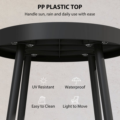 49.5 cm Round Garden Table, Small Outdoor Coffee Side Table with Plastic Tray-Style Top, Metal Legs, Garden Tables for Indoor, Patio, Porch, Balcony, Black