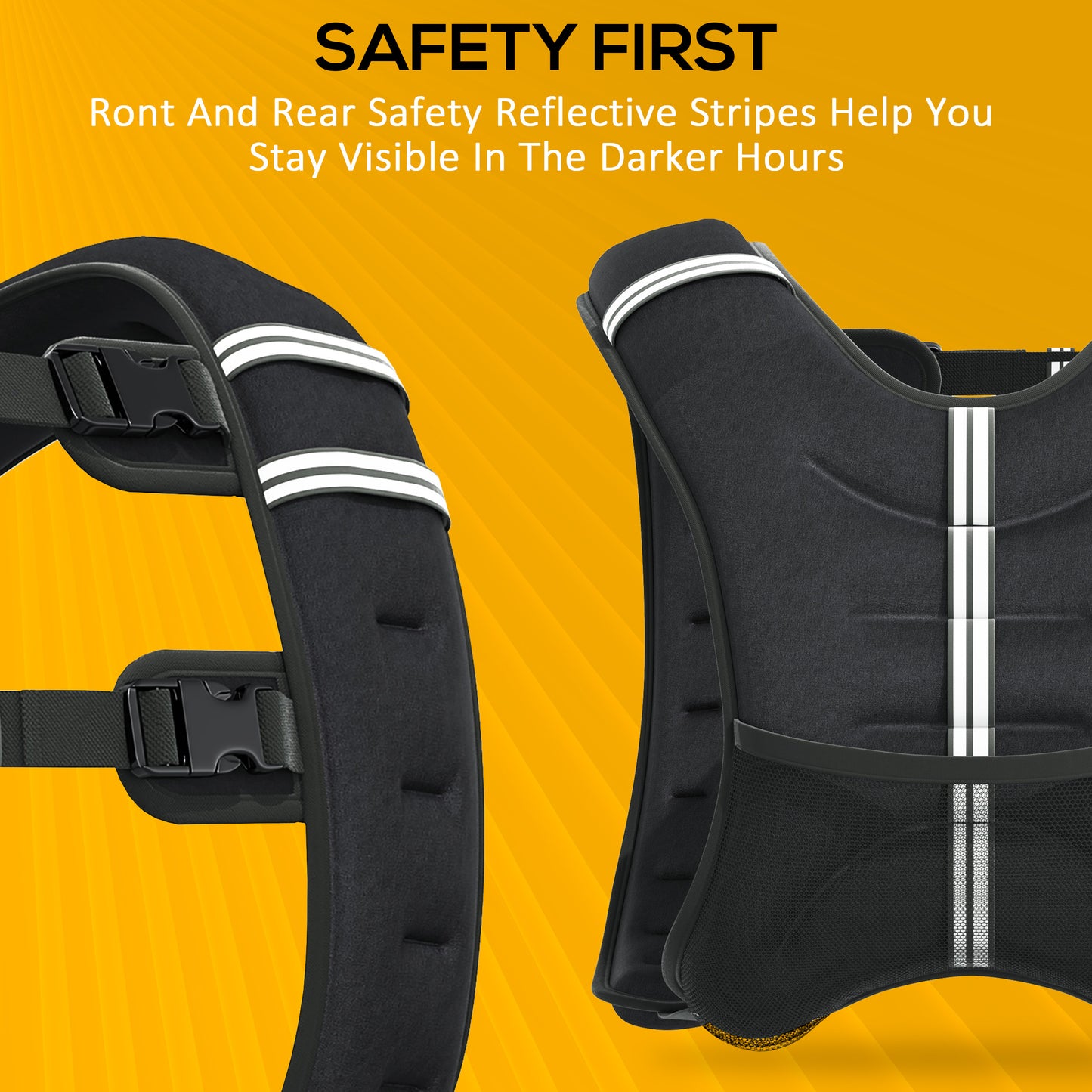 10KG Weighted Vest, Running Weight Vest with Adjustable Straps, Convenient Pocket and Reflective Strips, for Men and Women Cardio Exercise Strength Training Workout, Black