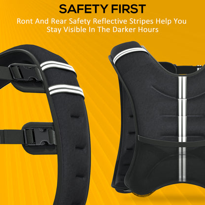 10KG Weighted Vest, Running Weight Vest with Adjustable Straps, Convenient Pocket and Reflective Strips, for Men and Women Cardio Exercise Strength Training Workout, Black