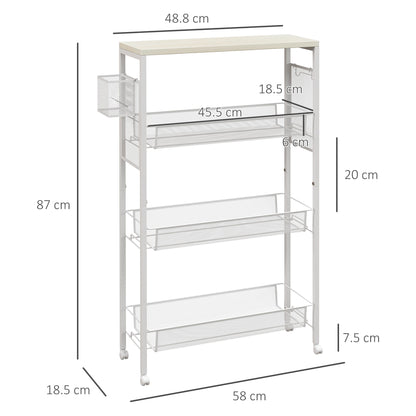 3-Tier Kitchen Cart, Multifunction Kitchen Trolley on Wheels, White