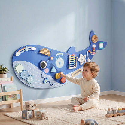 Whale Activity Wall Busy Board, 13 in 1 Montessori Inspired Toys