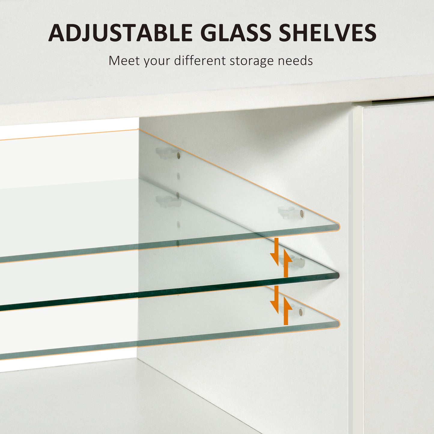 TV Stand Cabinet with High Gloss Front Door, LED RGB Lights and Remote Control for TVs up to 55", Media TV Console Table with Storage Cupboard