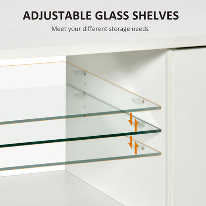 TV Stand Cabinet with High Gloss Front Door, LED RGB Lights and Remote Control for TVs up to 55", Media TV Console Table with Storage Cupboard