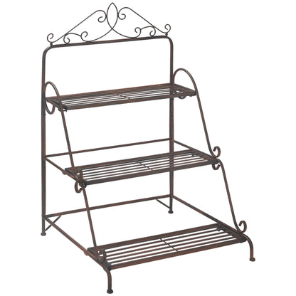 3 Tier Metal Plant Stand, Flower Pot Display Shelf Indoor & Outdoor