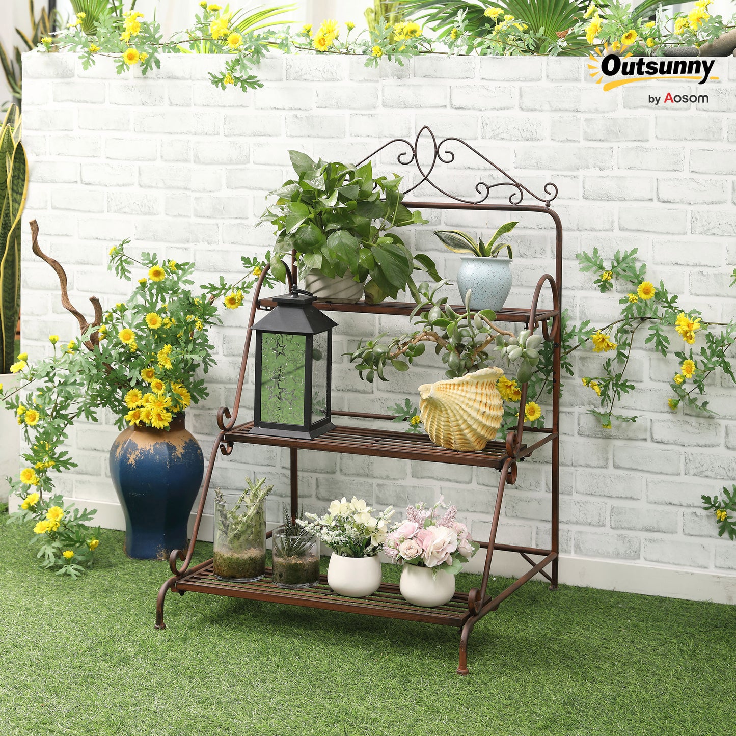 3 Tier Metal Plant Stand, Flower Pot Display Shelf Indoor & Outdoor
