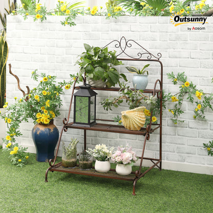 3 Tier Metal Plant Stand, Flower Pot Display Shelf Indoor & Outdoor