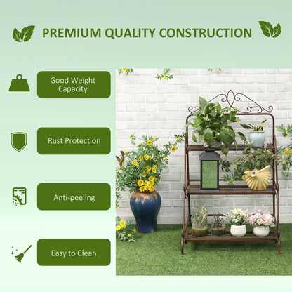 3 Tier Metal Plant Stand, Flower Pot Display Shelf Indoor & Outdoor