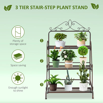 3 Tier Metal Plant Stand, Flower Pot Display Shelf Indoor & Outdoor