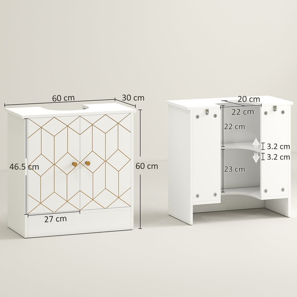 Bathroom Under Sink Cabinet for Basin with or without Pedestal White