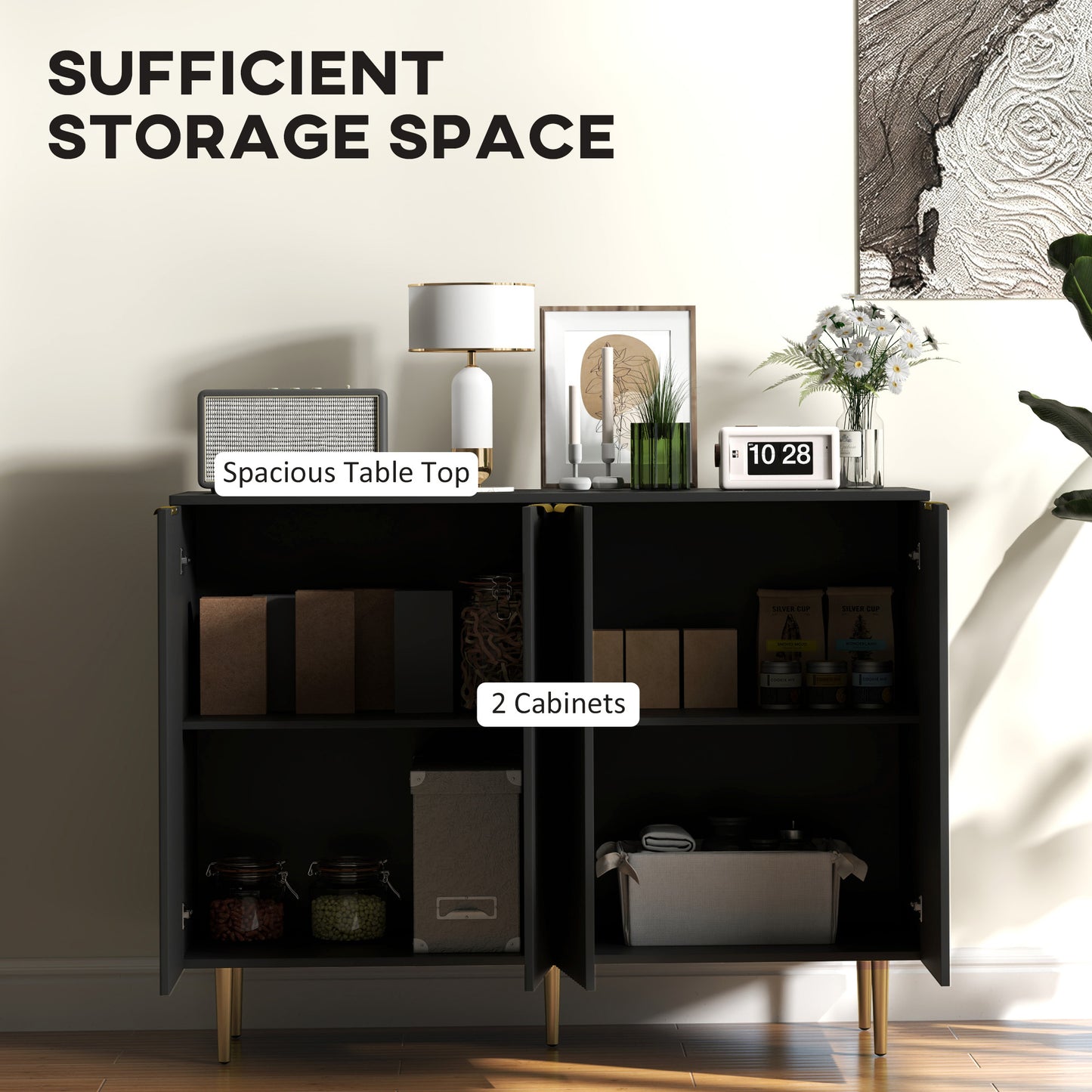 Sideboard Buffet Cabinet with Adjustable Shelves, Black