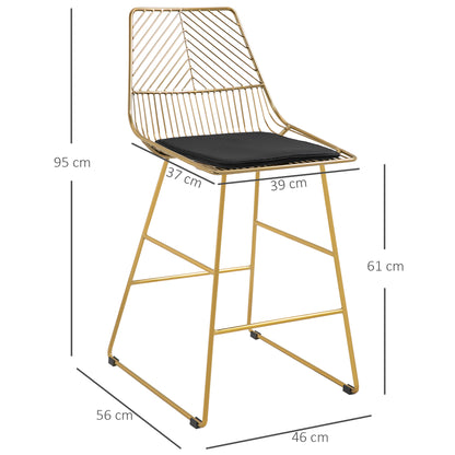 Set of 2 Bar stools Modern Counter Height Wire Metal Bar chairs for Kitchen, Bar Counter, Gold
