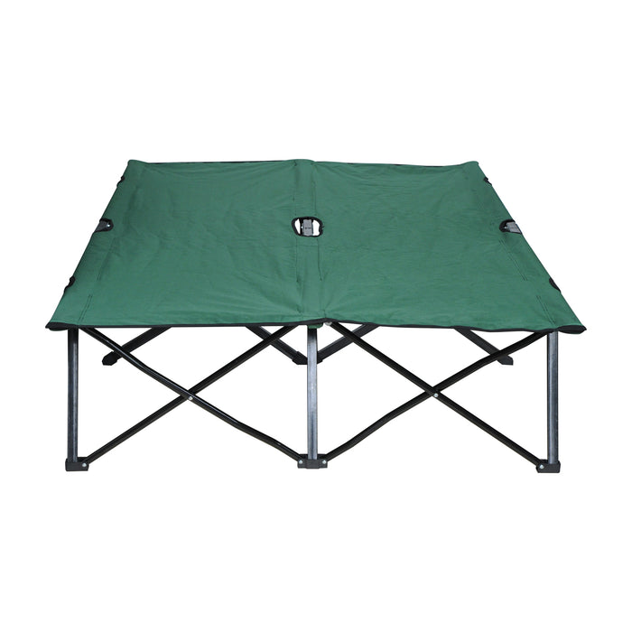 Double Camping Cot Foldable Sunbed Outdoor Patio Sleeping Bed Super w/ Carr Bag (Green)