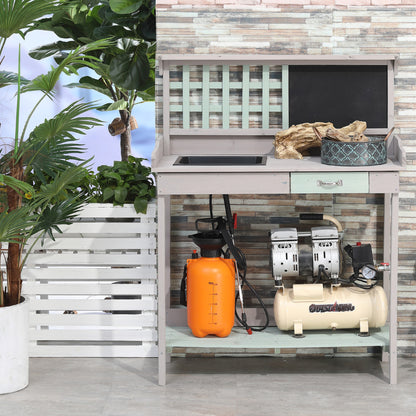 Outdoor Potting Table Bench Workstation with Wood Planting Shelves