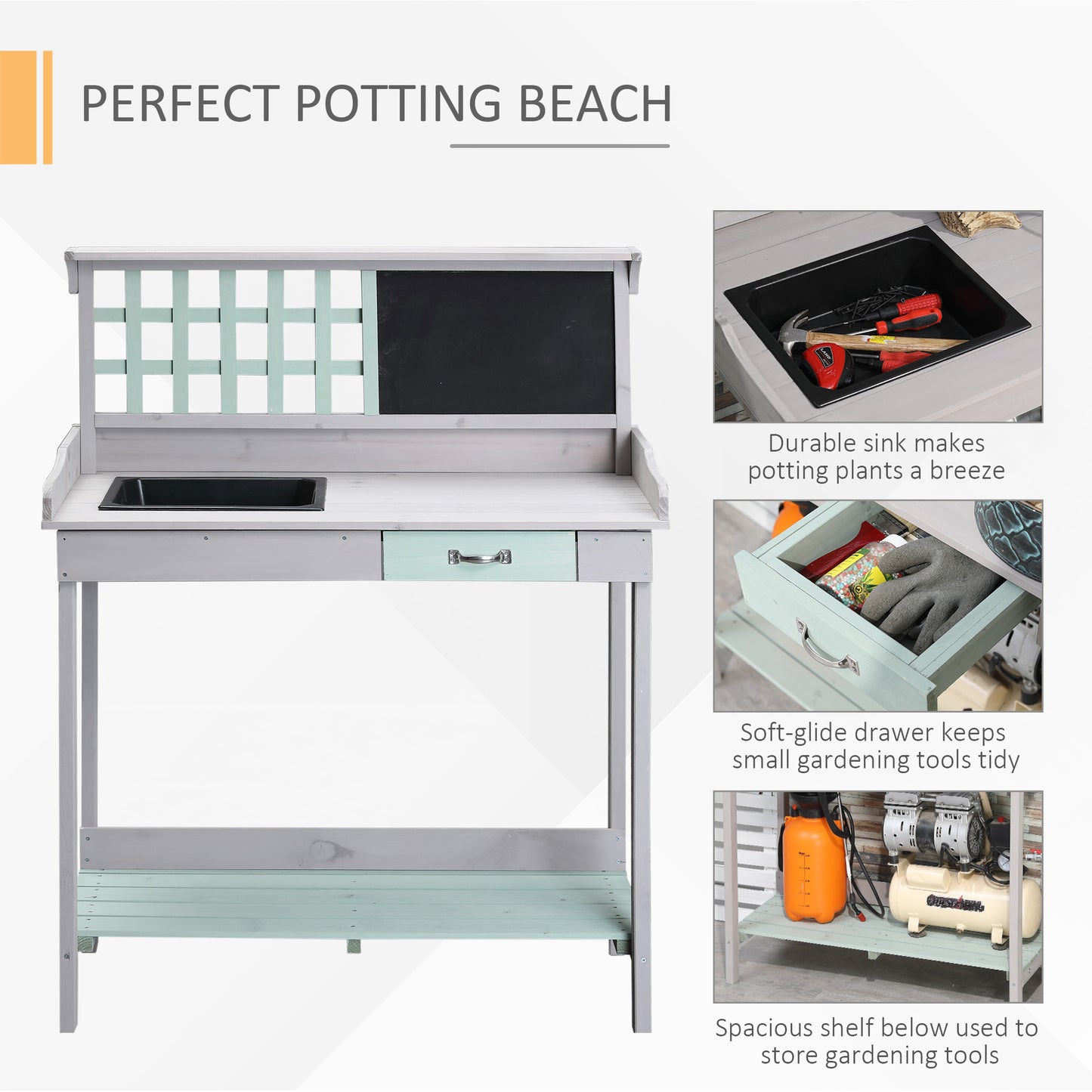 Outdoor Potting Table Bench Workstation with Wood Planting Shelves