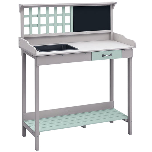 Outdoor Potting Table Bench Workstation with Wood Planting Shelves