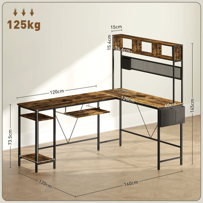 Reversible Corner Desk w/ USB Port, Long Computer Desk for 2 Person