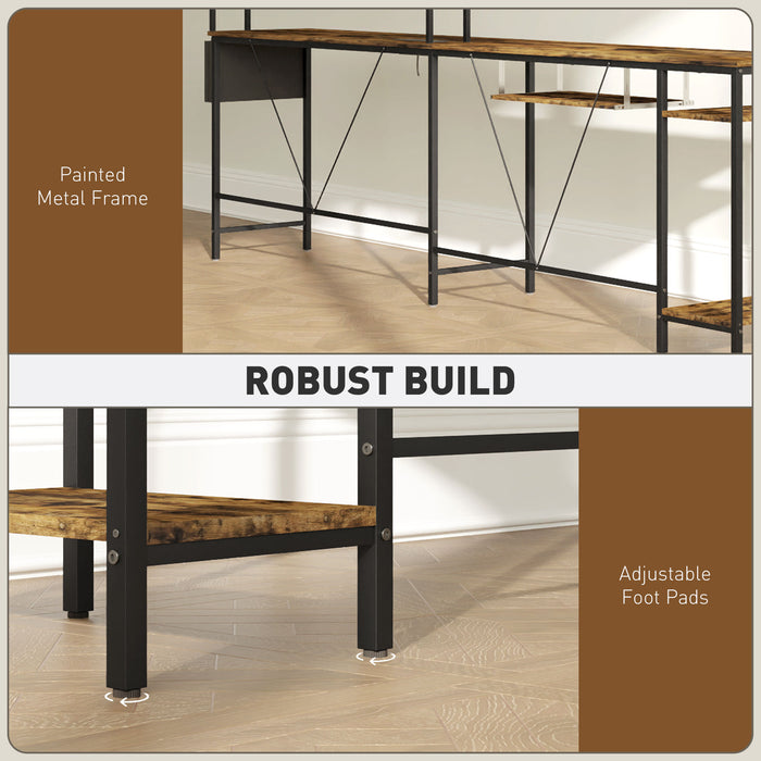 Reversible Corner Desk w/ USB Port, Long Computer Desk for 2 Person