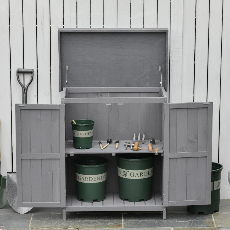 Wooden Garden Storage Shed with Hinged Roof and Shelves, 74 x 43 x 88cm