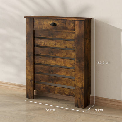 Radiator Cover with Drawer, Horizontal Slat, 78cm, Rustic Brown