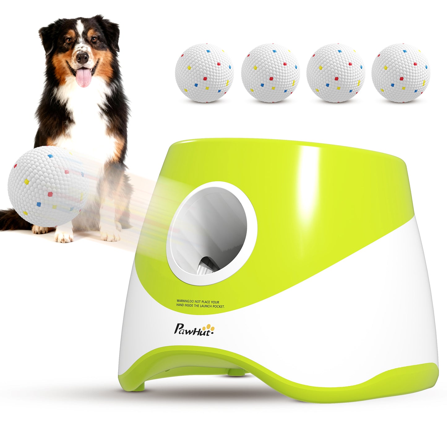 Automatic Dog Ball Launcher with 5 ETPU Tennis Balls, Green