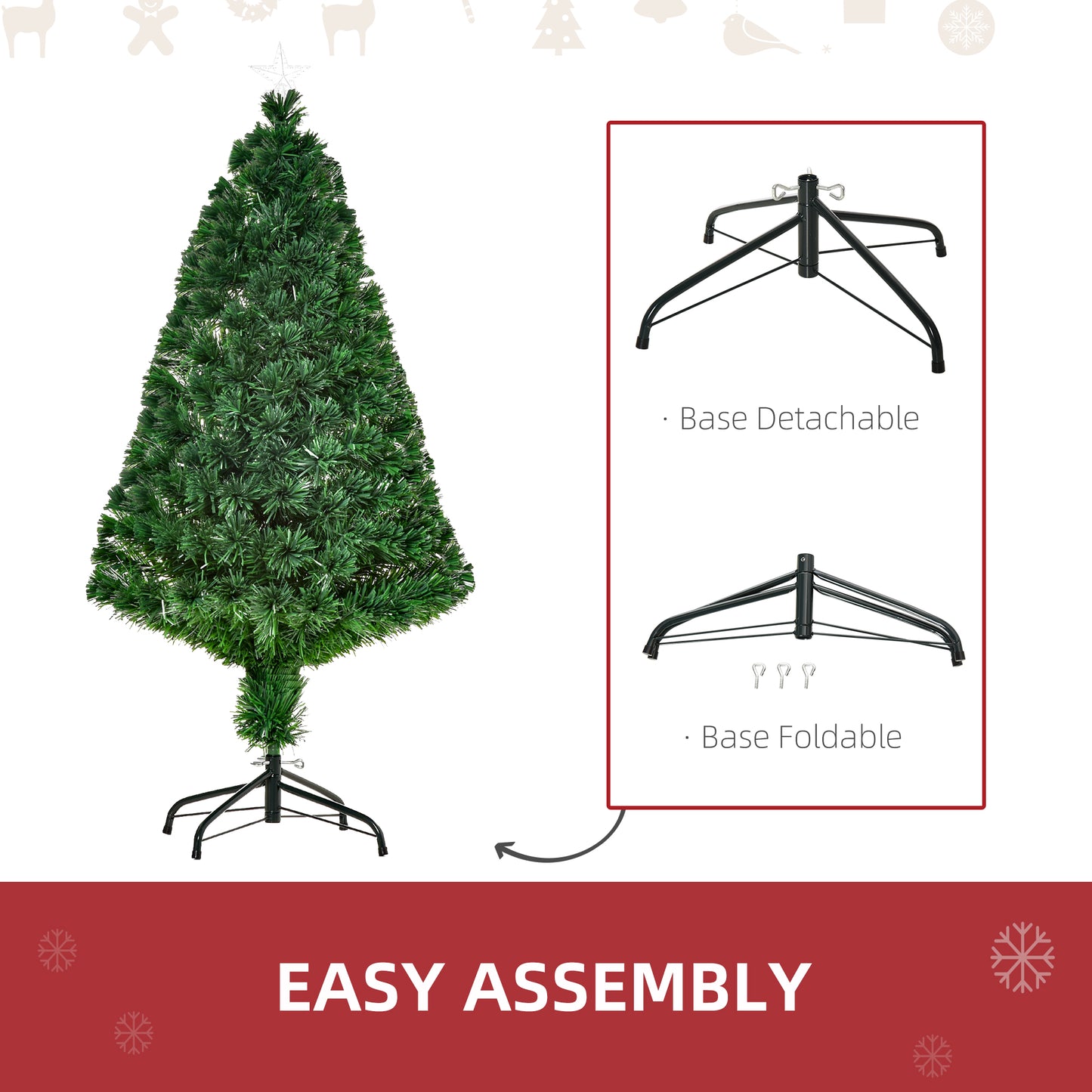 4FT Pre-lit Fibre Optic Christmas Tree Artificial Holiday Décor Metal