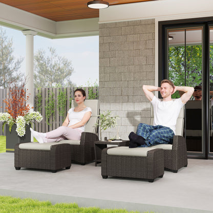 5 PCs Rattan Garden Furniture Set with Reclining Chairs, Brown