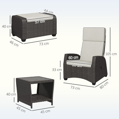 5 PCs Rattan Garden Furniture Set with Reclining Chairs, Brown