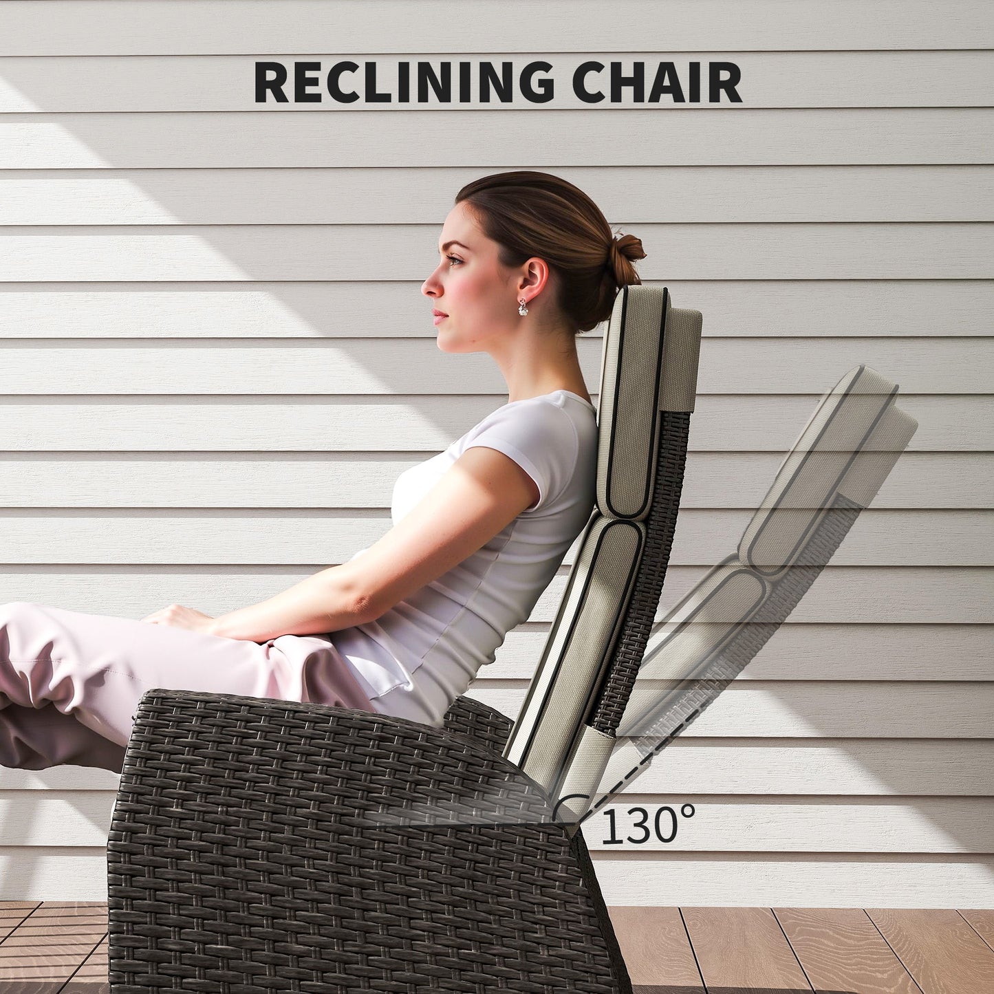 5 PCs Rattan Garden Furniture Set with Reclining Chairs, Brown