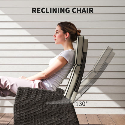 5 PCs Rattan Garden Furniture Set with Reclining Chairs, Brown