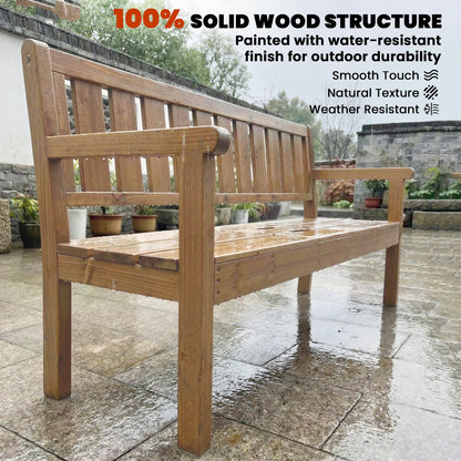 Wooden Garden Loveseat Bench with Table and Hidden Shelf, Teak